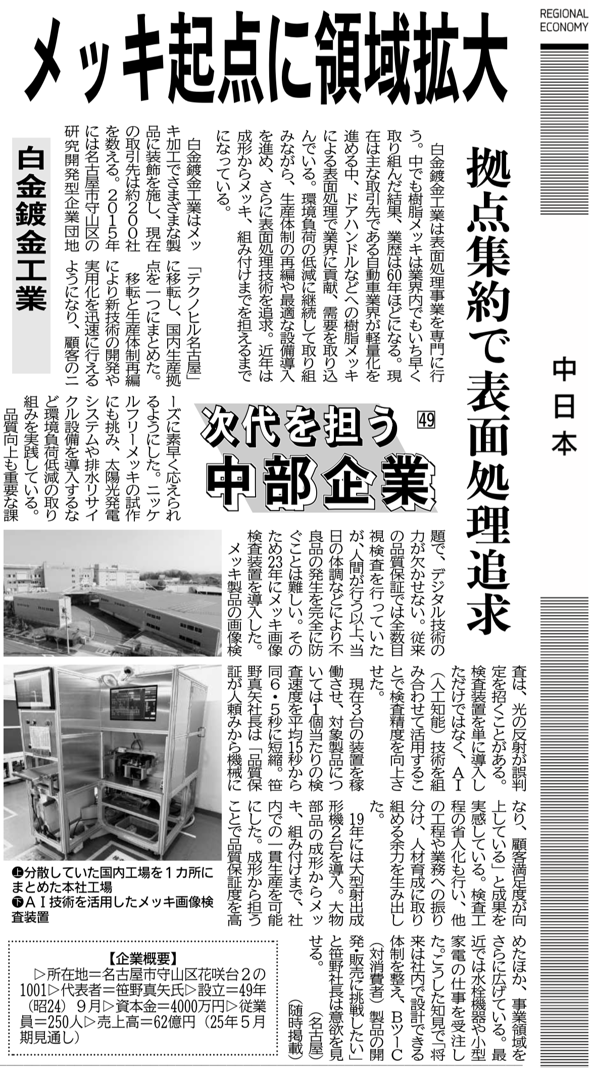 日刊工業新聞掲載のお知らせ（2025年3月31日中日本欄） | 白金